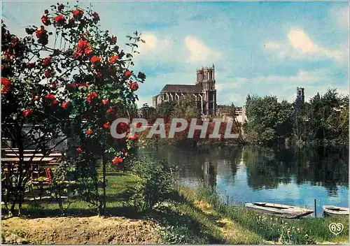 Cartes postales moderne Mantes la Jolie (Yvelines) La Collegiale Notre Dame Bateaux