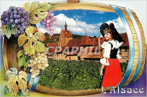 Moderne Karte Riquewihr (Haut Rhin) Alsace Terre de Grands Vins Folklore Raisins Vigne
