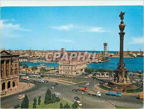 Cartes postales moderne Barcelona Monumento a Colon y Puerta de la Paz Bateaux
