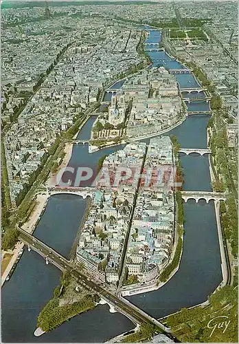 Moderne Karte En survolant Paris Panorama sur les Ponts de la Seine et le Coeur de Paris Les Iles saint Louis