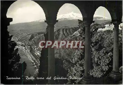 Moderne Karte Taormina Dalla Torre del Giardino Pubblico Vue de la Tour du Jardin Publique