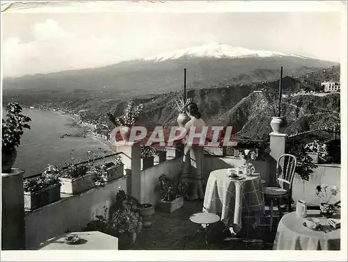 Moderne Karte Taormina Panorama Etna Vista dalla Pens Elio