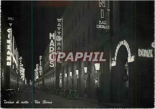 Cartes postales moderne Torino di notte Via Roma Watt Radio Marus
