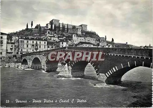 Moderne Karte Verona Ponte Pietro e Castel S Pietro Ponte de pierre et chateau St Pierre