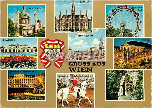 Cartes postales moderne Vienne Karlskirche Rathaus Riesenrad Belvedere Stephansdom Oper Cheval Equitation