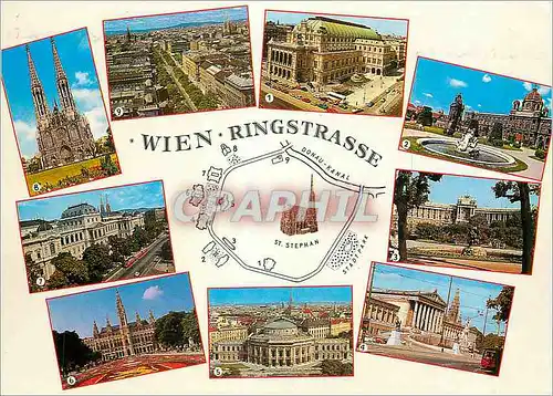 Cartes postales moderne Vienne Wien Staatsoper Museum Holfburg Parlament Burgtheater Rathaus Universitat Votivkirche Rin