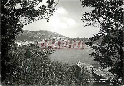 Moderne Karte Isola Lipari Panorama con la Citta Murale