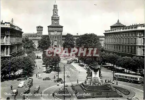 Moderne Karte Milano Castello Sforzesco e Monumento a Garibaldi Tramway