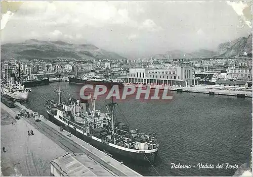 Moderne Karte Palermo Vue du Port Bateau