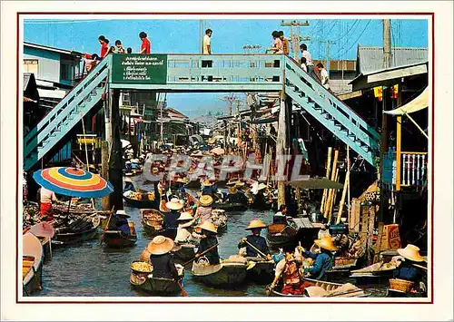 Cartes postales moderne Thailand Floating Market and Wooden Bridge Crossing Canal of Damnonsaduak Rajburi Province