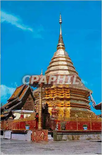 Moderne Karte North Thailand Wat Phrathat Doi Suthep with a Scene of the Big Chedee (Spire) and a Parasol Chia