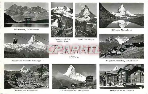 Moderne Karte Zermatt 1620m Schwarzsee Gabelhorner