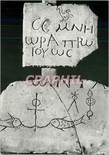 Cartes postales moderne Roma via Naoleone III Catacombes de Ste Domitilla Epitaphe d'Antonia avec ancres et Poissons St