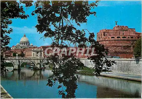 Moderne Karte Pont sur le Tibre Le Dome de St Pierre et le Chateau de St Ange De ce pont on voit le Dome de St