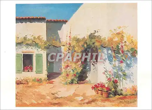 Moderne Karte Ile de Re Cour Fleurie aux Roses Tremieres Peinture de Louis Suire Maison du Peintre a la Rivier