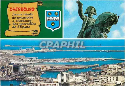 Cartes postales moderne Cherbourg (Manche) La Statue Equestre de Napoleon 1er Vue Generale sur l'avant Port Bateaux