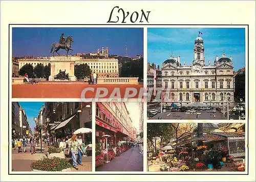 Cartes postales moderne Lyon Place Bellecour Hotel de Ville Rue Victor Hugo Rue Merciere Kiosque a Fleurs