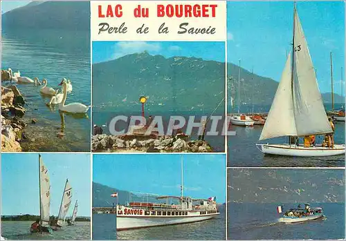 Moderne Karte Lac du Bourget Perle dela Savoie Bateaux Peche