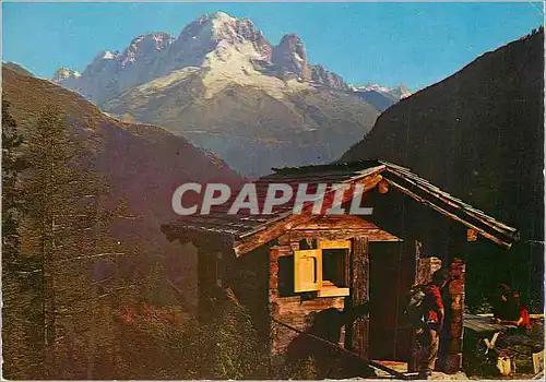 Moderne Karte Chamonix (Alt 1040 m) Mazot (Chalet Savoyard) Au fond l'Aiguille du Dru (3754 m) L'Aiguille Vert