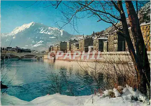 Moderne Karte Grenoble ville Olympique Le Quai Xavier Jouvin et l'Isere Au fond le Moucherotte