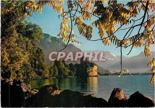Moderne Karte Lac Leman Le Chateau de Chillon en Automne