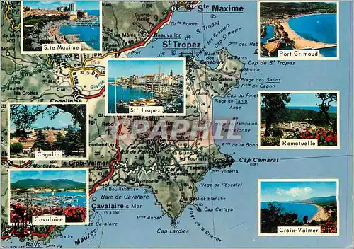 Moderne Karte La Cote d'Azur Ste Maxime sur Mer Port Grimaud St Tropez Ramatuelle Cogalin Croix Valmer Cavalai