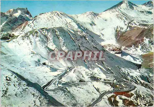 Moderne Karte Col du Galibier (Htes Alpes) alt 2645 m Lacets de la Route et entree du Tunnel cote Savoie domin