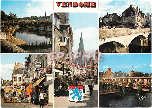 Moderne Karte Vendome (Loir et Cher) La Vallee du Loir La Passerelle fleurie sur le Loir La rue change et le c