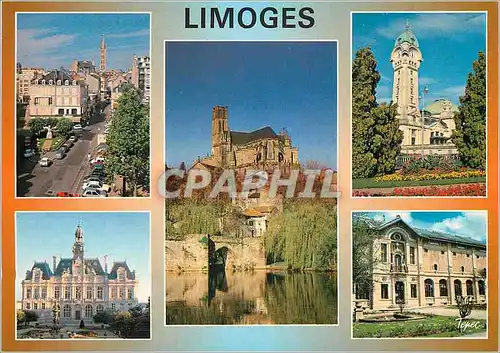 Cartes postales moderne Limoges (Hautes Vienne) Pont et Cathedrale St Etienne Place Fournier Gare Hotel de Ville