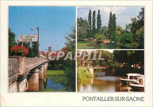 Moderne Karte Pontailler sur Saone (Cote d'Or) la Saone et l'Entree du Port Bateau Peniche