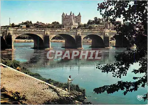 Cartes postales moderne Saumur (Maine et Loire) le Pont Cessart et le Chateau dominant la Loire Peche