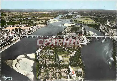 Moderne Karte Saumur (M et L) Vue Panoramique Aerienne l'Ile et les 2 Ponts sur la Loire