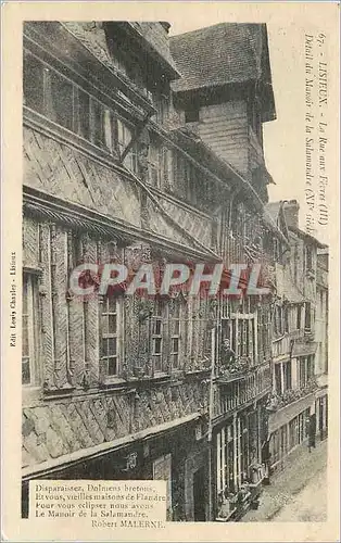 Cartes postales Lisieux la Rue aux Fevres Detail du Manoir de la Salamandre (XVe siecle)