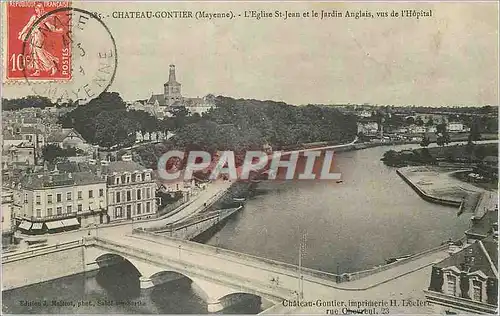 Cartes postales Chateau Gontier (Mayenne) l'Eglise St Jean et le Jardin Anglais vus de l'Hopital