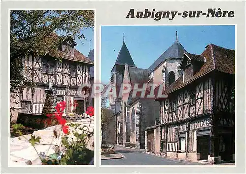 Moderne Karte Aubigny sur Nere (Cher) la Maison Francois Ier et l'Eglise