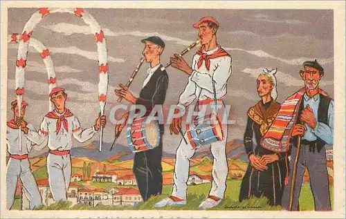 Cartes postales moderne Au Pays Basque Sauts Basques et Joueurs de Flutes d'apres les Gouaches Originales de Jacques le