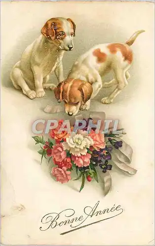 Cartes postales Bonne Annee Fleurs Chiens