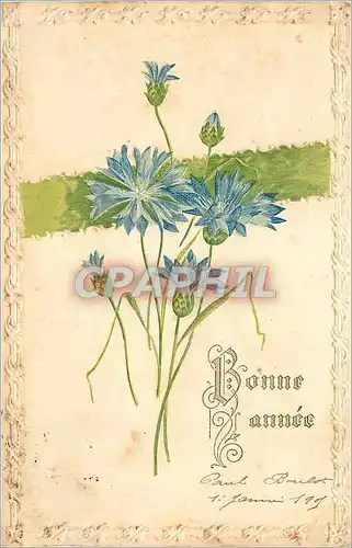 Cartes postales Bonne Annee Fleurs bord en relief