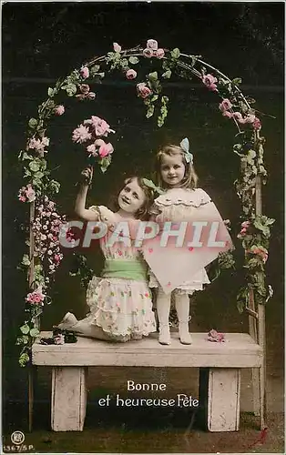 Cartes postales Bonne et Heureuse Fete Enfants Fleurs