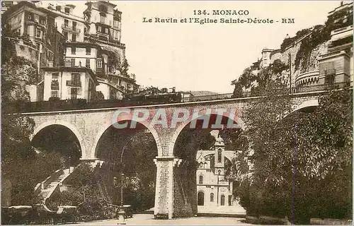 Ansichtskarte AK Monaco Le Ravin et l'Eglise Sainte Devote Train