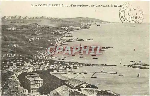 Cartes postales Cote d'Azur a vol d'aeroplane de Cannes a Nice