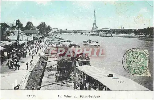 Cartes postales Paris La Seine au Point du Jour Tour Eiffel Peniche Bateau