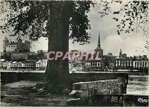 Moderne Karte Saumur (Maine et Loire) Vue Generale prise de la Place du Marronnier et la Loire