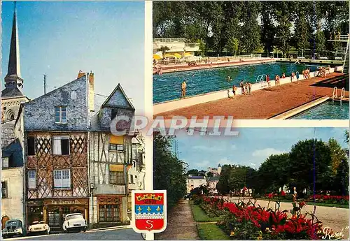 Cartes postales moderne Saumur (Maine et Loire) Vieilles Maisons du XVe Siecle La Piscine Jardin Public et au fond Le Ch