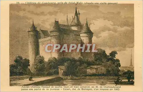Cartes postales Chateau de Combourg pres de Saint Malo (d'apres une Vieille Gravure) Ancien Chateau Flanque de Q