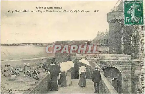 Ansichtskarte AK Saint Malo Cote d'Emeraude La Plage a Maree Basse et la Tour Qui qu'en Grogne