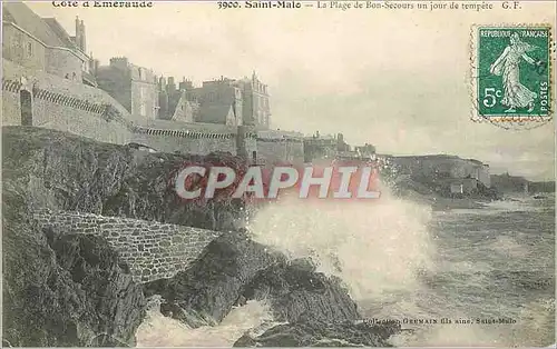 Cartes postales Saint Malo Cote d'Emeraude La Plage de Bon Secours un Jour de Tempete