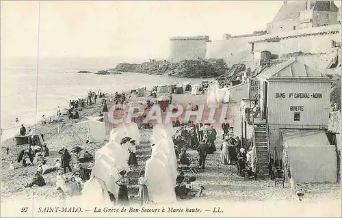 Ansichtskarte AK Saint Malo La Greve de Bon Secours a Maree Haute Bains Cardinal Morin Buvette