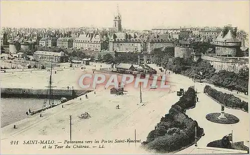 Ansichtskarte AK Saint Malo Panorama les Portes Saint Vincent et la Tour du Ch�teau Train