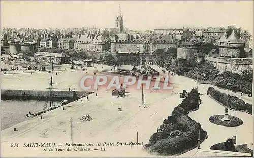 Cartes postales Saint Malo Panorama les Portes Saint Vincent et la Tour du Ch�teau Train